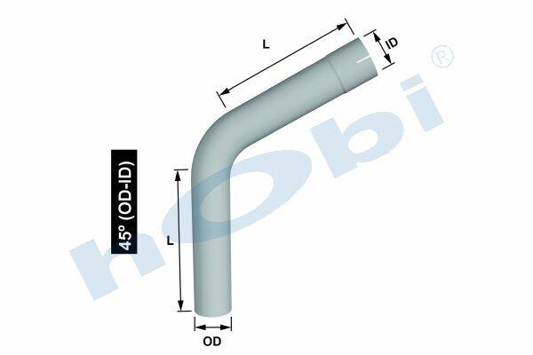 Boru, Universal Dirsek, A:45° Ø101,6 L1:245 L2:245 T:1,5 mm Alusi ID1:Ø102,1 - 1