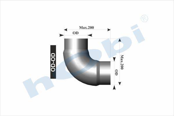 Boru, Universal Sac Dirsek, A:90° Ø108 L1:200 L2:200 T:1,5 mm Alusi OD1:Ø108 - 1