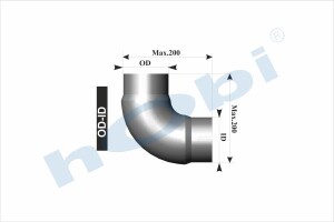 Boru, Universal Sac Dirsek, A:90° Ø88,9 L1:200 L2:200 T:1,5 mm Alusi ID1:Ø89,4 - Hobi